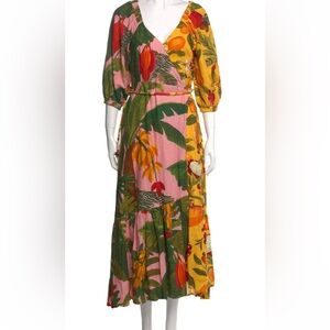 Farm Rio Size S Mixed Print Mdi Wrap Dress
